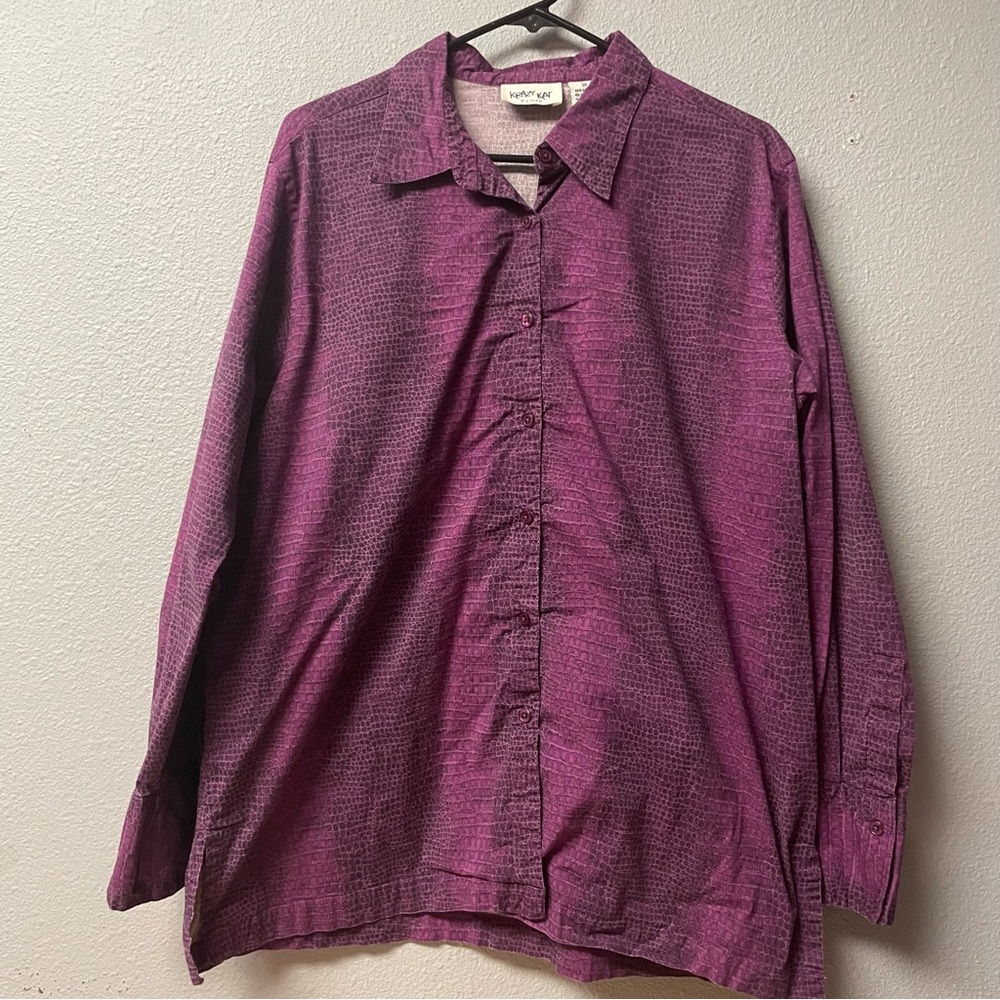 Purple Aligator print women’s long sleeve button down